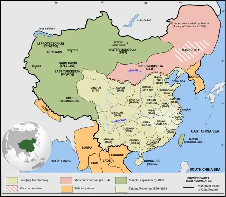 Maximum extent of Qing China's territory at 1820.