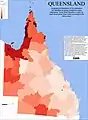 Geographical distribution of the Queensland population self-identified as having Indigenous status (Aboriginal, Torres Strait Islanders or both) by Local Government Areas (LGA), according to the 2016 census