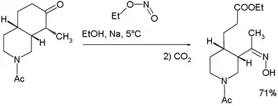 Key step in quinine total synthesis by Woodward / Doering