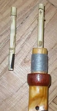 Tubular single reed from a Swedish bagpipe.