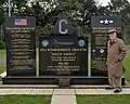 The memorial in 2012 with Lt. Col. Albert Levin. He flew 35 missions as a B-17 navigator from RAF Molesworth from 1944 to 1945