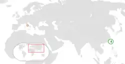 Map indicating locations of Taiwan and Holy See