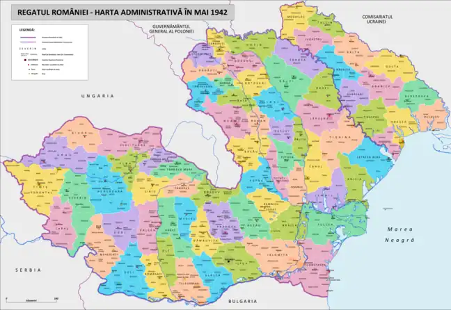 Romanian counties as of 1942: Southern Transylvania had a total of 13, 8 belonging to Southern Transylvania-proper