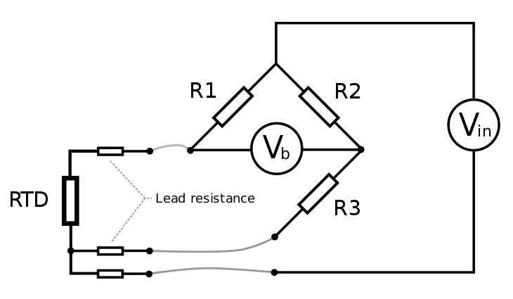 Three-wire RTD Wheatstone bridge