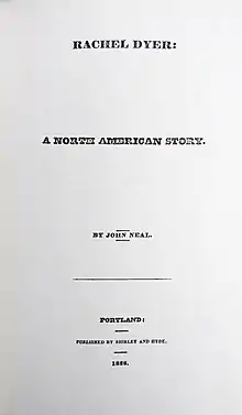 Black text on yellowed paper giving the title, author, and publication information for Rachel Dyer