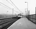 Metrolink tram arrives at Radcliffe in 1992