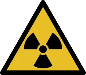 The trefoil symbol used to warn of presence of radioactive material or ionising radiation