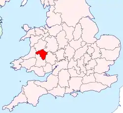 Radnorshire shown within England and Wales