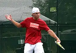 Rafael Nadal practicing at the Cincinnati Masters.