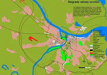 Location of the Belgrade Centre (Prokop) station in the railway junction.