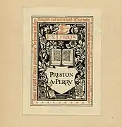 Colored bookplate for Preston A. Perry