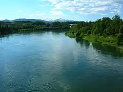 Ranelva seen from Selfors bridge in the direction of its outlet into Ranfjord