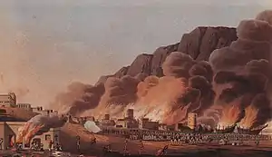 Image 13A painting depicting the sacking of the coastal town and port of Ras Al Khaimah in 1809. (from History of the United Arab Emirates)