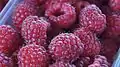 Raspberries for sale in plastic punnets at Ljubljana Central Market