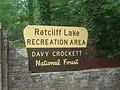 Entrance sign to Ratcliff Lake Recreation Area at Ratcliff, Texas