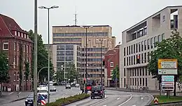 View of the Gütersloh town hall, on the right the Volksbank headquarters built in 2004