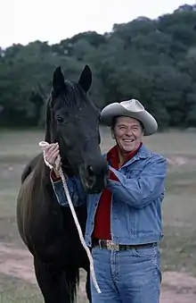 President Reagan wearing stonewashed denim jacket and jeans