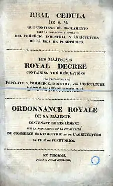 Image 10Royal Decree of Graces, 1815, which allowed foreigners to enter Puerto Rico. (from History of Puerto Rico)