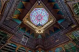 Stained glass dome with chandelier