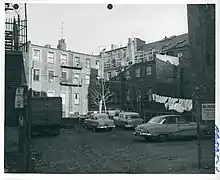 Rear of houses on Harrision Avenue and Johnny Court from Pine Street, c. 1952–1958