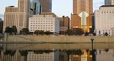 The 1920s-built retaining wall on the east side of the Scioto River downtown