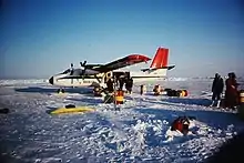 Image 100On the sea ice of the Arctic Ocean temporary logistic stations may be installed, Here, a Twin Otter is refueled on the pack ice at 86°N, 76°43‘W. (from Arctic Ocean)