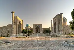 Image 4The Registan and its three madrasahs. From left to right: Ulugh Beg Madrasah, Tilya-Kori Madrasah and Sher-Dor Madrasah, Samarkand, and Uzbekistan. (from History of Uzbekistan)