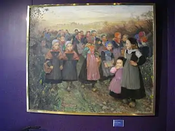 Painting in the Musée des beaux-arts de Reims by Émile Wery titled "Retour d'école à Plougastel?"