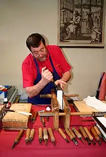 Image 11A traditional bookbinder at work (from Bookbinding)