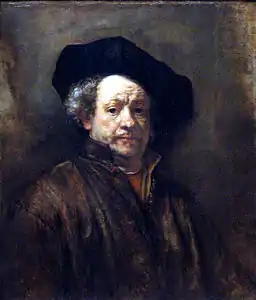 Self Portrait by Rembrandt (1660). His use of impasto was surely inspired by Titian, and the addition of impasto showed a new method of illusion in the artist's work.