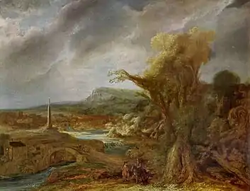 Govaert Flinck, until recently attributed to Rembrandt: Landscape with an Obelisk (1638)