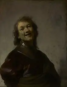 A more cheerful pose painted on copper. Rembrandt Laughing, c. 1628, re-discovered in 2008, J. Paul Getty Museum, Los Angeles