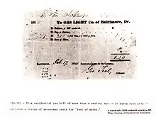 Image 128A gas bill from Baltimore, Maryland, 1834, for manufactured coal gas, before the introduction of ground-extracted methane gas.  (from Natural gas)