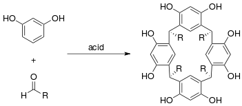 Preparation of resorcin[4]arenes from resorcinol and an aldehyde.