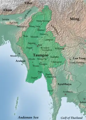 Image 37The restored Taungoo or Nyaungyan dynasty c. 1650 CE. (from History of Myanmar)