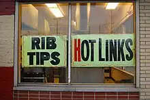 Rib tips and hot links sign outside