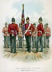 Soldiers of the Connaught Rangers after 1881. (In most infantry units the home service helmet replaced the shako in 1878).