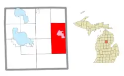 Location within Roscommon County (red) and the administered community of St. Helen (pink)