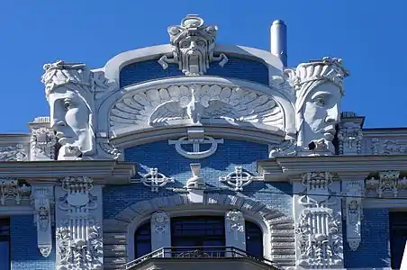 Façade of house at Elizabetes ielā, 10b, by Mikhail Eisenstein (1903)