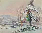 Village enneigé, oil on canvas, 73 × 92 cm