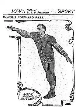 Image 61906 St. Louis Post-Dispatch photograph of Brad Robinson, who threw the first legal forward pass and was the sport's first triple threat (from History of American football)