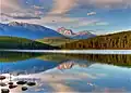 Muhigan Mountain (left) and Roche Noire (center) reflected in Patricia Lake