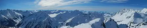 Battle Range, from summit of Typee Mountain. Nautilus Mountain at upper left corner.