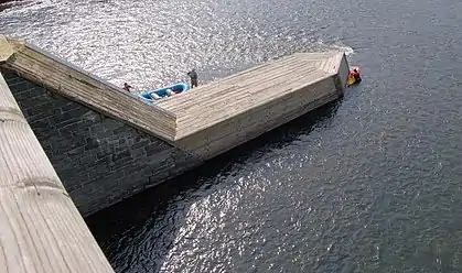 This bridge pier is designed to break ice flowing downstream