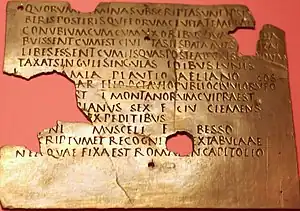 Image 23Fragmentary military diploma from Carnuntum; Latin was the language of the military throughout the Empire (from Culture of ancient Rome)