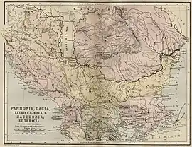 A colored political map of Balkans during the first century.