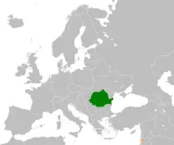 Map indicating locations of Romania and Palestine