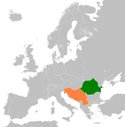 Map indicating locations of Socialist Republic of Romania and Yugoslavia