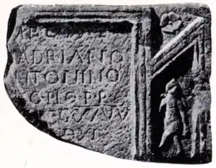 RIB 2206. Distance Slab of the Twentieth Legion Valeria Victrix It was found towards the west of the wall and is often associated with Old Kilpatrick. George MacDonald calls in no. 16 in the 2nd edition of his book The Roman Wall in Scotland.