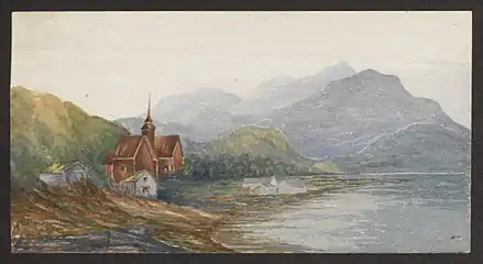 Painting of the old church building (1708-1820)